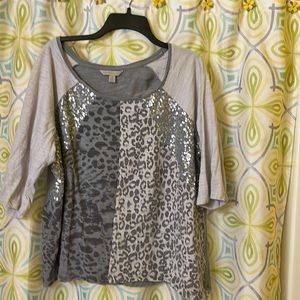 2x two tone grey sequin 3/4 length Laura Ashley top